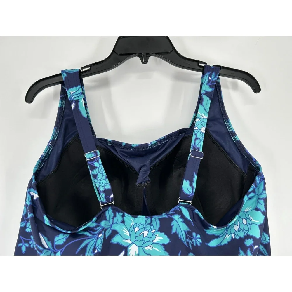 Lands End Tankini Womens Size‎ 18W Navy Teal Vibrant Floral Sleeveless Swim Top